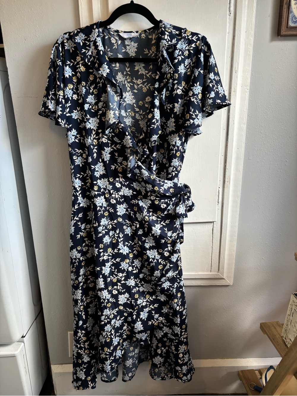 Time and Tru Navy Floral Wrap Midi Dress